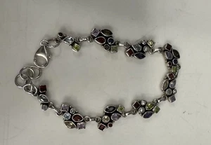 VINTAGE MULTI STONE STERLING SILVER 925 TENNIS 8.5” BRACELET 18.7g - Picture 1 of 7