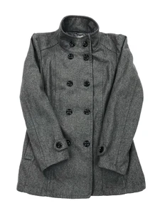 Guess Pea Coat Women’s Large Gray Tweed Wool Blend Winter Jacket Classiccore - Picture 1 of 15