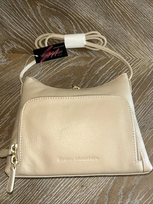 "Bolso Bandolera Stone Mountain Mujer Cuero Beige Tostado Pequeño Mensajero 8.5x6.5""" Foto 1 de 4