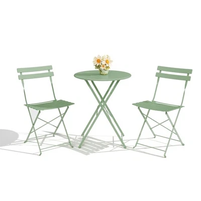 3-Piece Folding Bistro Set | Outdoor Table & Chairs Set of 2 | Green Heavy Duty - Image 1 of 4
