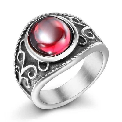 Anel de casamento masculino retrô granada sinete aço inoxidável vintage flor motociclista anel - Imagem 1 de 4