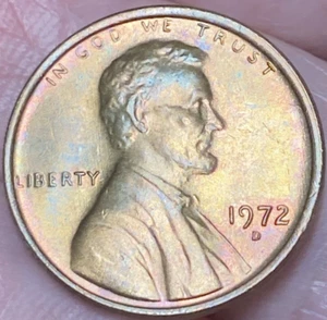 1972-D Lincoln Memorial Penny Beautiful Lustrous Rainbow Toned Coin  #7 - Picture 1 of 8