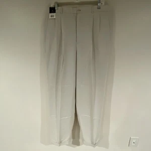 NWT Claiborne Wrinkle Resistant Textured Dress Pant Pleated Cuffed Ivory 36X32 - Picture 1 of 6