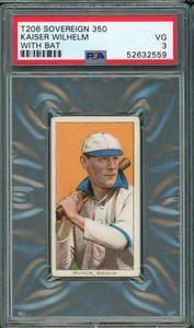 1910 T206 Sovereign 350 Kaiser Wilhelm w/Bat PSA 3 Brooklyn Low Pop 3 Rare Back