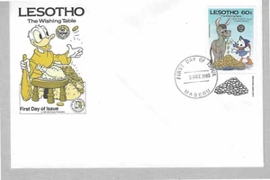 Lesotho 1985 Disney FDC -( printed Border) Gold coins - DI 5377 - Picture 1 of 2