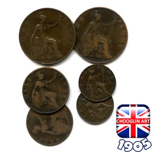 Collection of BRITISH 1905 EDWARD VII coins, 120 Years Old!   - Picture 1 of 2
