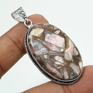Copper Rhodochrosite Gemstone Pendant Handmade Anniversary Jewelry 2.2" MXP 6313 - Picture 1 of 6