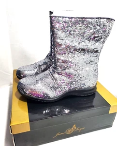 Womens Joan Boyce Size 6 Silver Sequins Disco Cold Weather Boots Faux Fur Lined - Picture 1 of 9