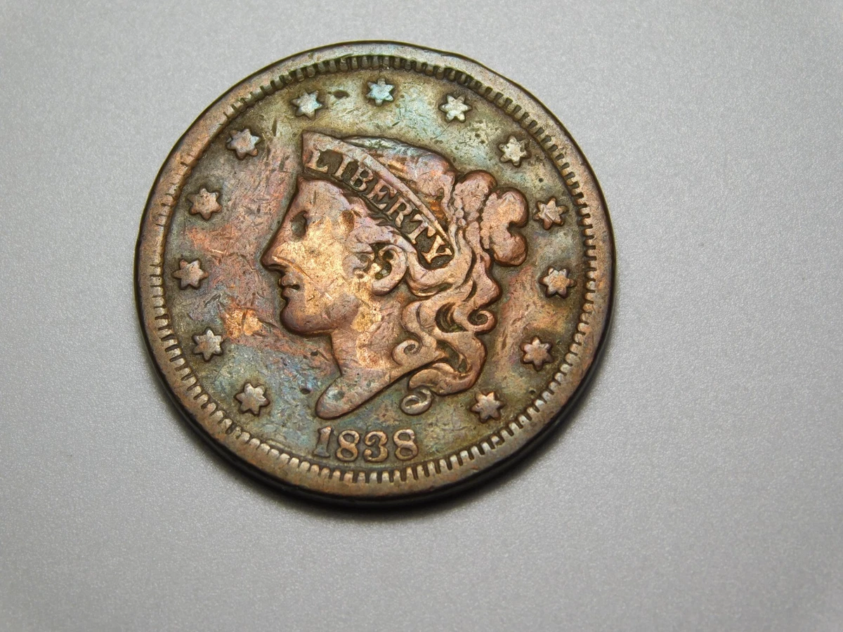 コロネットヘッドラージ セント銅貨　1838 1838 1C, BN (Regular Strike) Coronet Head Cent - PCGS CoinFacts