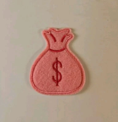 Pink Money Bag Embroidered Patch / Western Style Embroidery Of $$$ Treasure Sack - Image 1 of 4