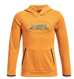 NEW Under Armour Boys Armour Fleece Mission Hoodie Omega Orange M/XL - Picture 1 of 2