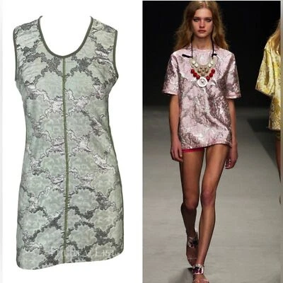 RARE Vintage Prada runway SS Aqua silver metallic sheath dress IT40 S - Image 1 of 4