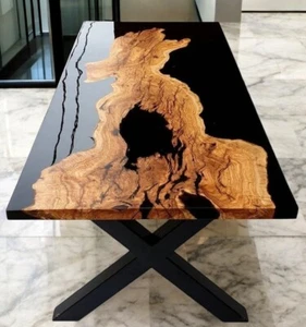 Custom Made Black Epoxy Table – Handcrafted Resin Coffee , Elegant Dining Table - Picture 1 of 10