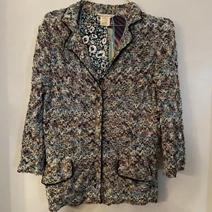 Alberto Makali Jacket Small S Button Up Stretch Knit Art to Wear 3/4 Sleeves - Picture 1 of 4