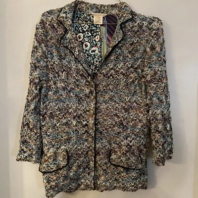 Alberto Makali Jacket Small S Button Up Stretch Knit Art to Wear 3/4 Sleeves - Image 1 of 4