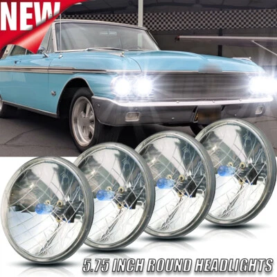 适用于福特银河 500 1962 - 1974 2 对 5.75 英寸 5-3/4 英寸圆形卤素车头灯 DRL — 第 1/4 张图片