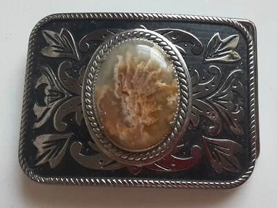 Hebilla de cinturón vintage de piedra de imitación de los años 70-80 color coral plateado y cromo Foto 1 de 2