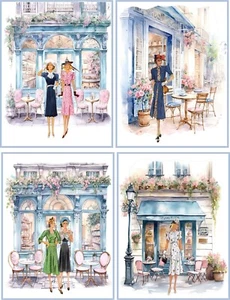 8 PARIS CAFE WOMEN 1930 VINTAGE FASHION BLANK CARDS GLOSSY GLOSSY ENVELOPES - Picture 1 of 3