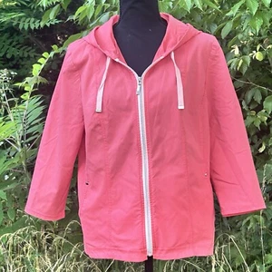 Chicos Weekends Perfect Stretch Coral Pink Hooded Light Jacket Full Zip sz 1 - Picture 1 of 14