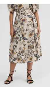 WITCHERY SIZE 18 WOMENS BARLEY VINE PLEAT SKIRT BELT BUCKLE FLORAL POCKETS NEW - Picture 1 of 16