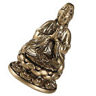 Goddess Quan Yin Brass Figurine Wood Statue Decor