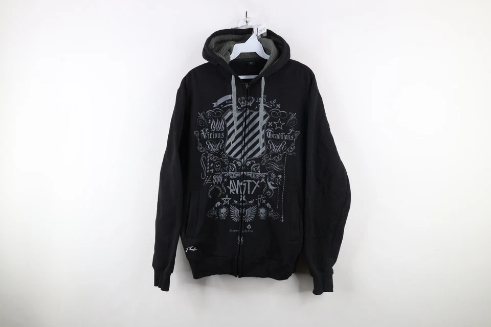 Vintage Y2K Rusty Surfing Mens Small Faded Tribal Skull MMA Full Zip Hoodie - Image 1 of 4