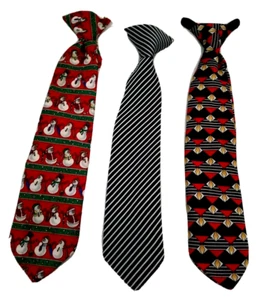 Boys Kids Clip-On Tie Lot of 3 Van Heusen Snowman Blue White Stripe Geometric - Picture 1 of 4