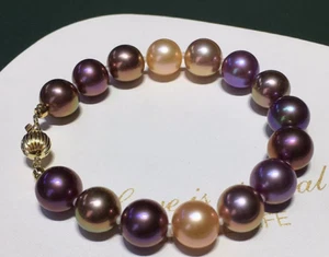 9-10mm natural south pink multicolor pearl bracelet & 7.5-8" - Picture 1 of 2