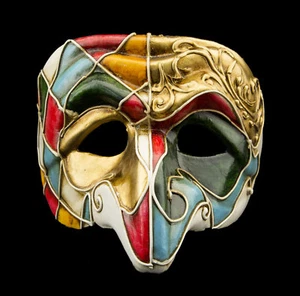 Masque de Venise Polichinelle bleu doré nez papier mâché pour Homme Luxe 22350 - Picture 1 of 3
