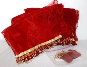 Holiday Christmas Table Chair Back Bow Ties Sheer Red w/ Gold Beads Set of 4 NOB - Picture 1 of 8