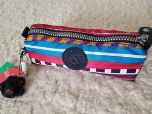 Kipling Freedom Fabian Pen Pencil Cosmetic Pouch Fruit Punch Print Monkey Keyfob - Picture 1 of 6