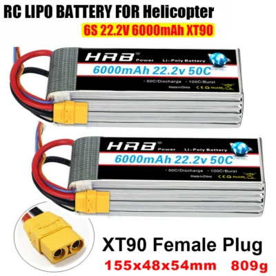 2x HRB 22.2V 6S LiPo Battery 100C 6000mAh XT90 for Heli Airplane Quad Car Truck - Image 1 of 4