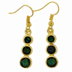 Australian Black Opal Slice Hook Earrings (3 Circles Design) - Gold Plated - Picture 1 of 2