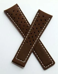 22/18 mm BROWN/WHITE SPORTS BRUSHED LEATHER STRAP to fit TAG HEUER GRAND CARRERA - Picture 1 of 4