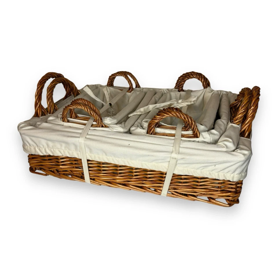 Set of 6 Storage Baskets w/ Liner Woven Rattan Natural Display Storage Organize - Image 1 of 4