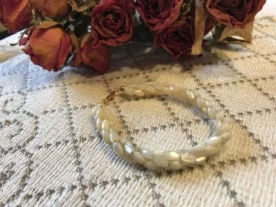 Bracelet ancien Vintage perles nacre blanc - 18 cm - Photo 1/4