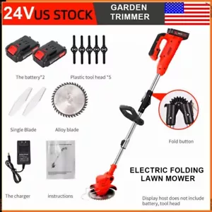 Fold blCordless Strimmer Grass Trimmer Cutter Garden Edger Electric + 2 Battery - Picture 1 of 15