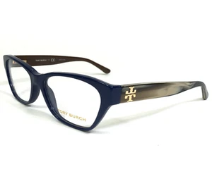 Tory Burch Eyeglasses Frames TY 2053 1409 Brown Horn Blue Gold Cat Eye 51-15-135 - Picture 1 of 11