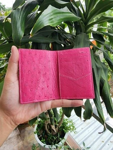 Pink Doubeside Genuine ostrich Body Leather Skin Men's Card Holder,Wallets - Picture 1 of 9