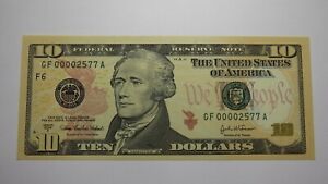 $10 2004-A Low Serial Number Federal Reserve Bank Note Bill Crisp UNC 00002577