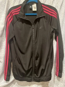 Adidas Jacket Girls Small Black Pink Track Logo Full Zip Youth Kids Size 16/18 - Picture 1 of 3