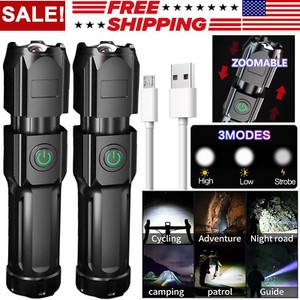 990000LM LED Flashlight Zoomable Tactical Super Bright Torch Rechargeable