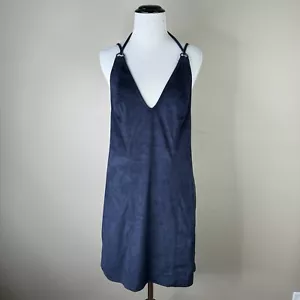 NEW Free People Intimately Medium Running Wild Mini Dress Vegan Suede Navy Blue - Picture 1 of 5