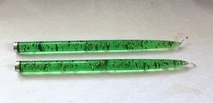 2 Vintage Green Lucite Candles Silver Flakes 12”Taper Gold Wick MCM Acrylic - Picture 1 of 5