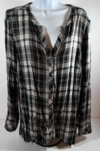 J. Jill Plaid Button Front LS Blouse Shirt Gray Sz Medium Womens - Picture 1 of 7