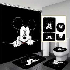 Disney Mickey Mouse Cortina de Ducha Baño Alfombra Asiento de Inodoro Alfombra Decoración Ganchos - Imagen 1 de 1