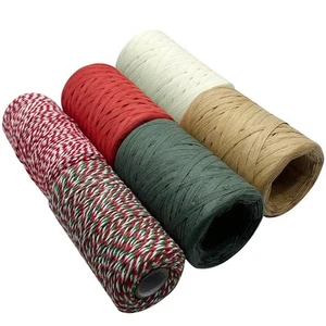 Packing Ribbon Set, 4 Rolls Christmas Raffia Ribbon and 2 Roll Twine Cotton S... - Picture 1 of 7