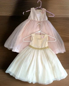 2 GIRL'S SLEEVELES PARTY DRESSES 1 Beige By Nanette 1 Pink By CHEROKEE.... 4T - Picture 1 of 15