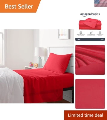 Durable Soft Microfiber Twin Sheet Set for Kids - Bright Red 3-Piece Collection - Image 1 of 4