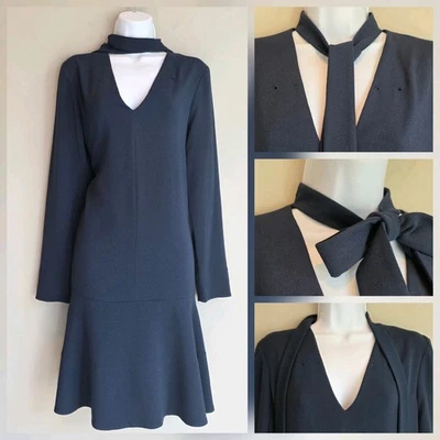 Vestido recto TIBI hasta la rodilla cuello lazos manga larga en azul marino talla 6 (leer descripción.) Foto 1 de 4